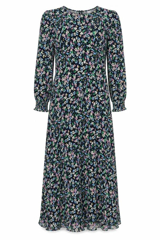 Front view of Marks & Spencer women’s multicoloured floral viscose maxi, size UK 8, round neck zip