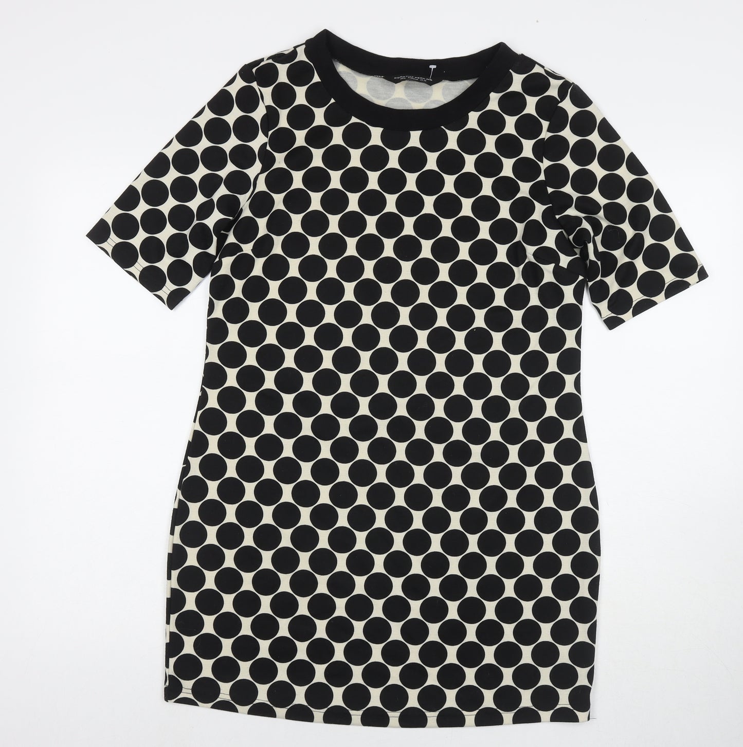 Dorothy Perkins Womens Black Polka Dot Polyester T-Shirt Dress Size 12 Round Neck Pullover