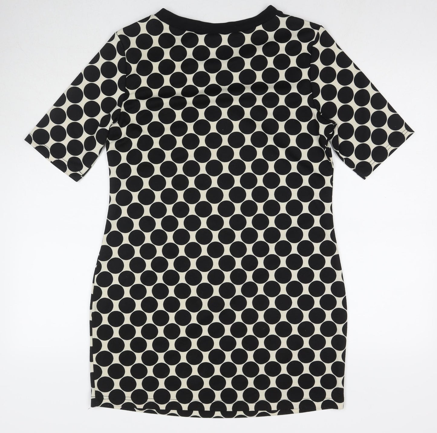 Dorothy Perkins Womens Black Polka Dot Polyester T-Shirt Dress Size 12 Round Neck Pullover