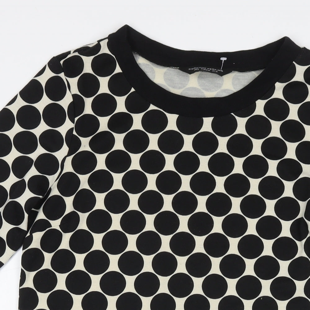 Dorothy Perkins Womens Black Polka Dot Polyester T-Shirt Dress Size 12 Round Neck Pullover