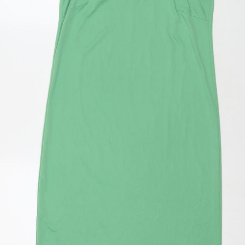 Marks and Spencer Womens Green Polyester Slip Dress Size 12 Square Neck Pullover