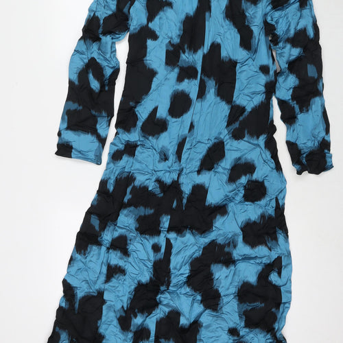 Autograph Womens Blue Geometric Viscose Maxi Size 12 Round Neck Zip