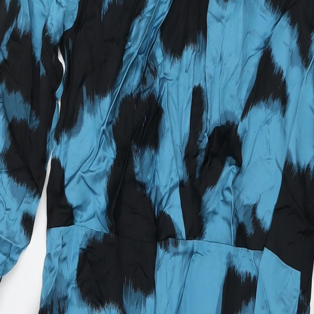 Autograph Womens Blue Geometric Viscose Maxi Size 12 Round Neck Zip