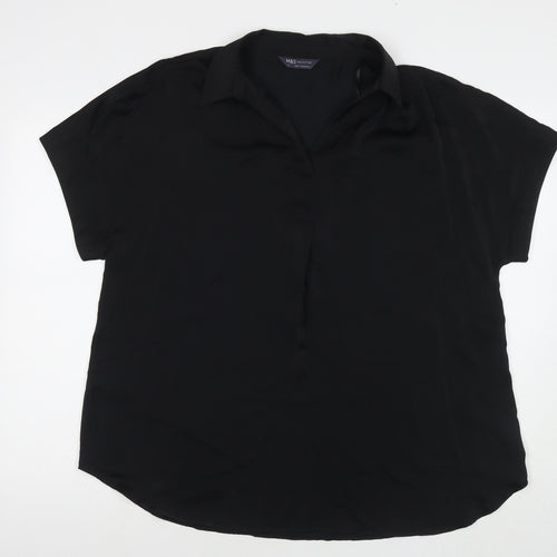 Marks and Spencer Womens Black Polyester Basic Blouse Size 16 Collared