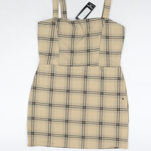 I SAW IT FIRST Womens Beige Check Polyester Tank Dress Size 14 Square Neck Pullover