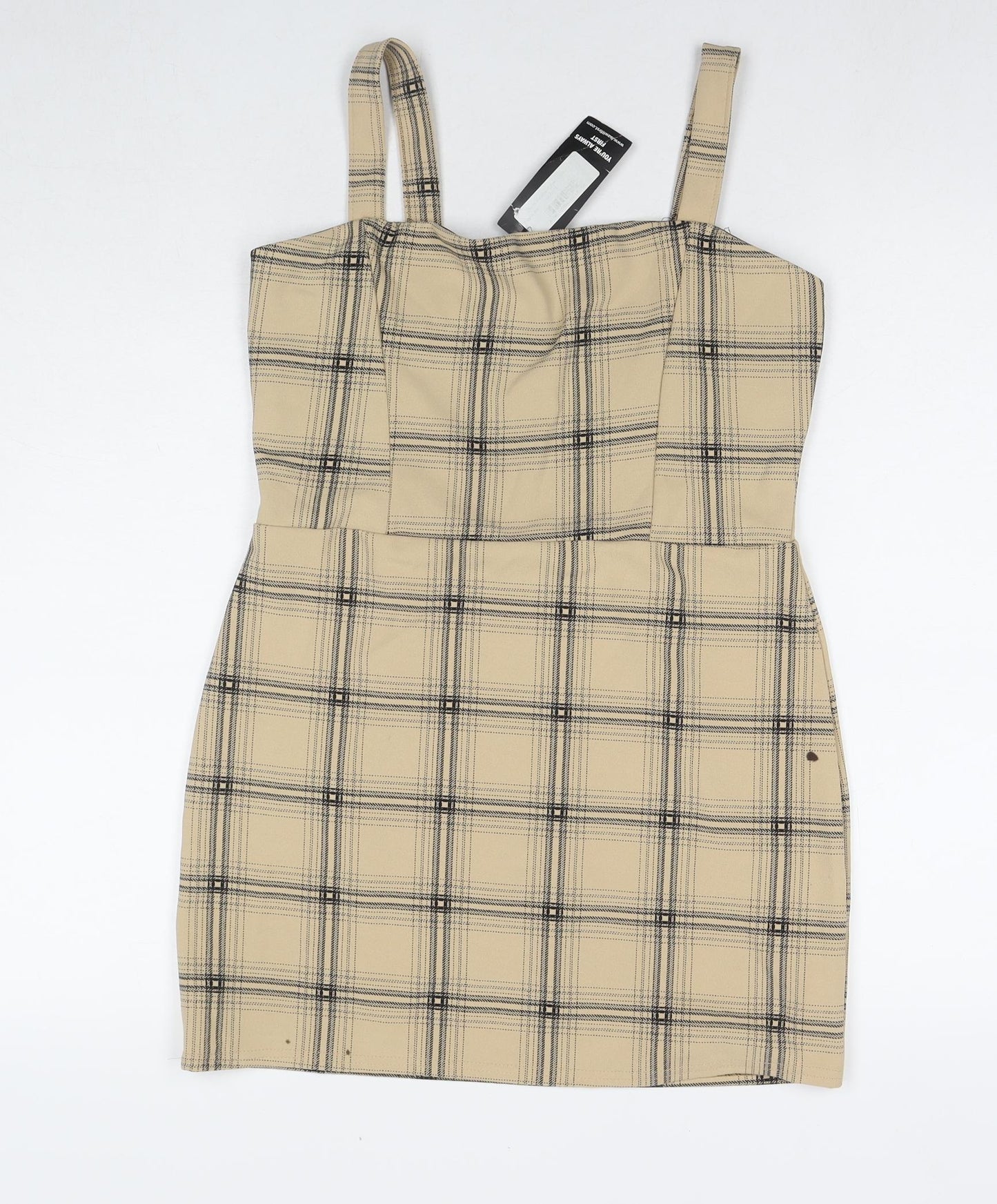 I SAW IT FIRST Womens Beige Check Polyester Tank Dress Size 14 Square Neck Pullover