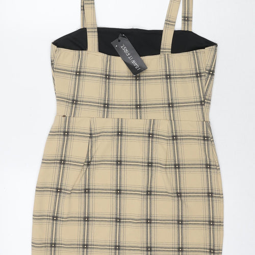 I SAW IT FIRST Womens Beige Check Polyester Tank Dress Size 14 Square Neck Pullover