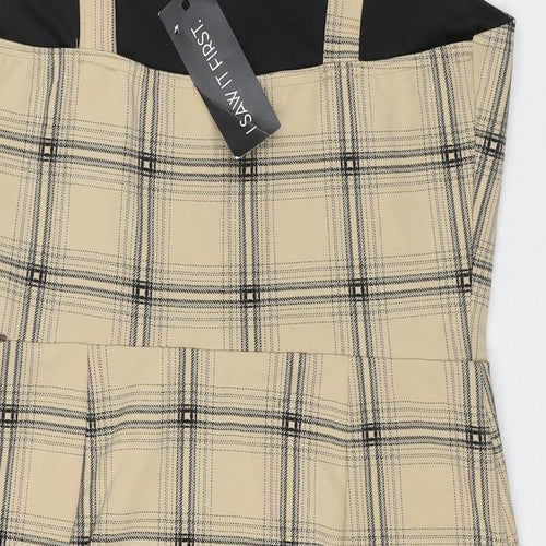 I SAW IT FIRST Womens Beige Check Polyester Tank Dress Size 14 Square Neck Pullover