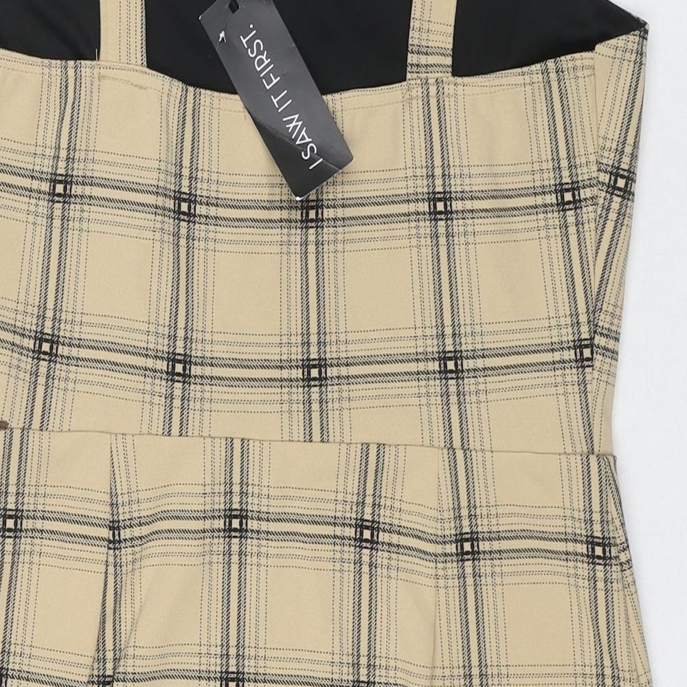 I SAW IT FIRST Womens Beige Check Polyester Tank Dress Size 14 Square Neck Pullover