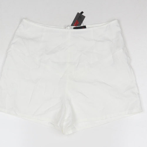 Misspap Womens White Polyester Hot Pants Shorts Size 10 L3 in Regular Zip