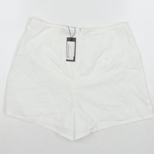 Misspap Womens White Polyester Hot Pants Shorts Size 10 L3 in Regular Zip