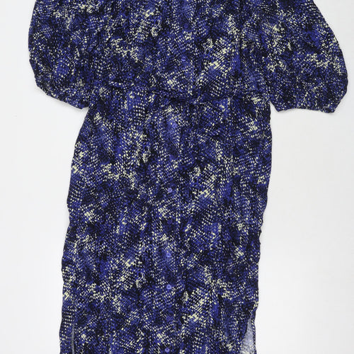 Marks and Spencer Womens Blue Animal Print Viscose Maxi Size 12 Collared Button - Snake Pattern