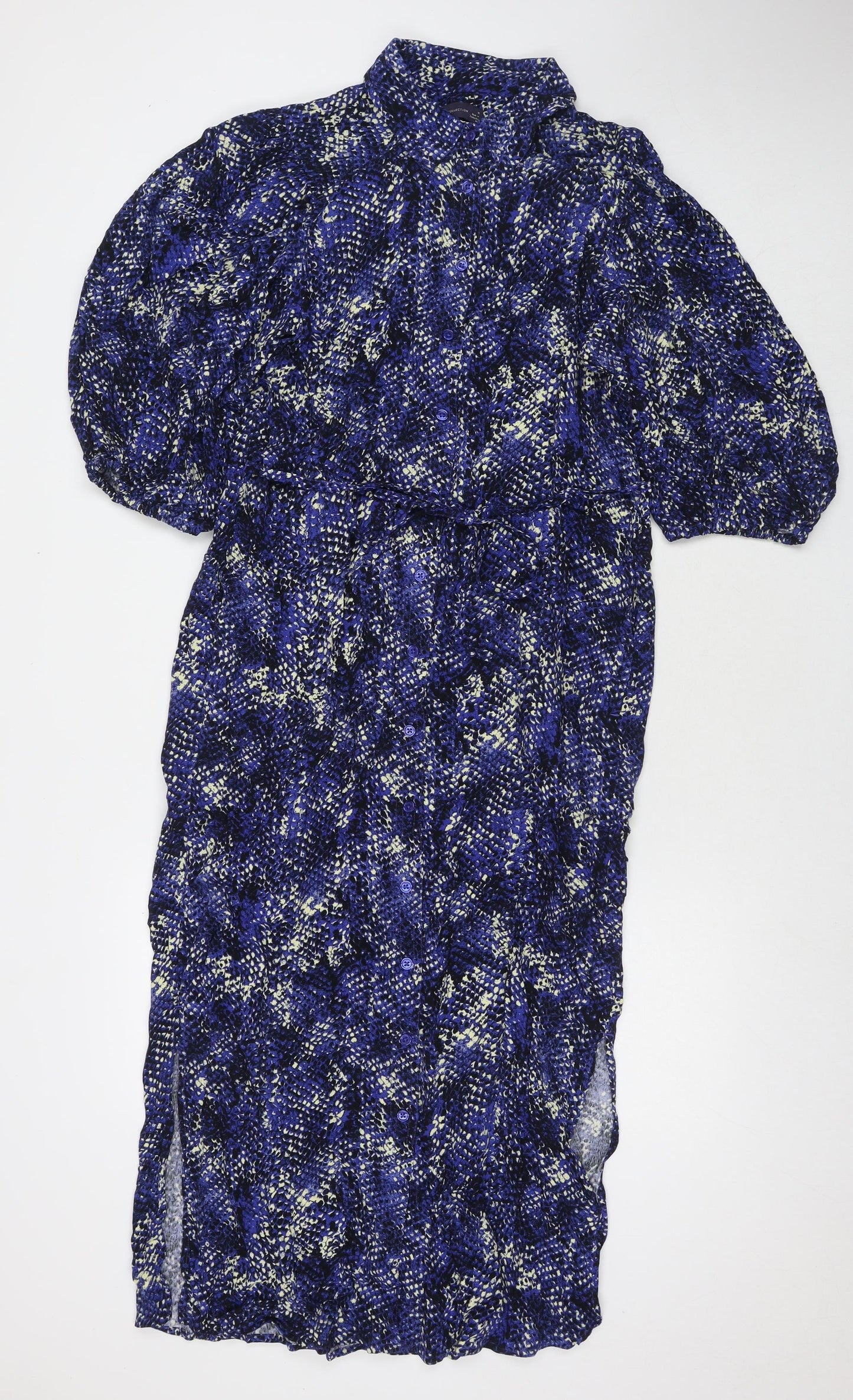 Marks and Spencer Womens Blue Animal Print Viscose Maxi Size 12 Collared Button - Snake Pattern