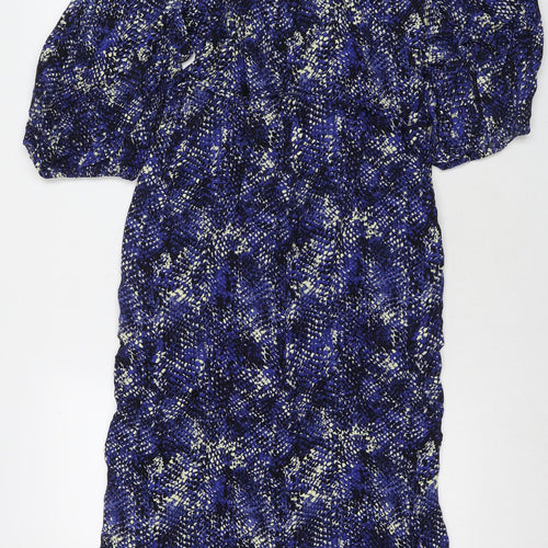 Marks and Spencer Womens Blue Animal Print Viscose Maxi Size 12 Collared Button - Snake Pattern