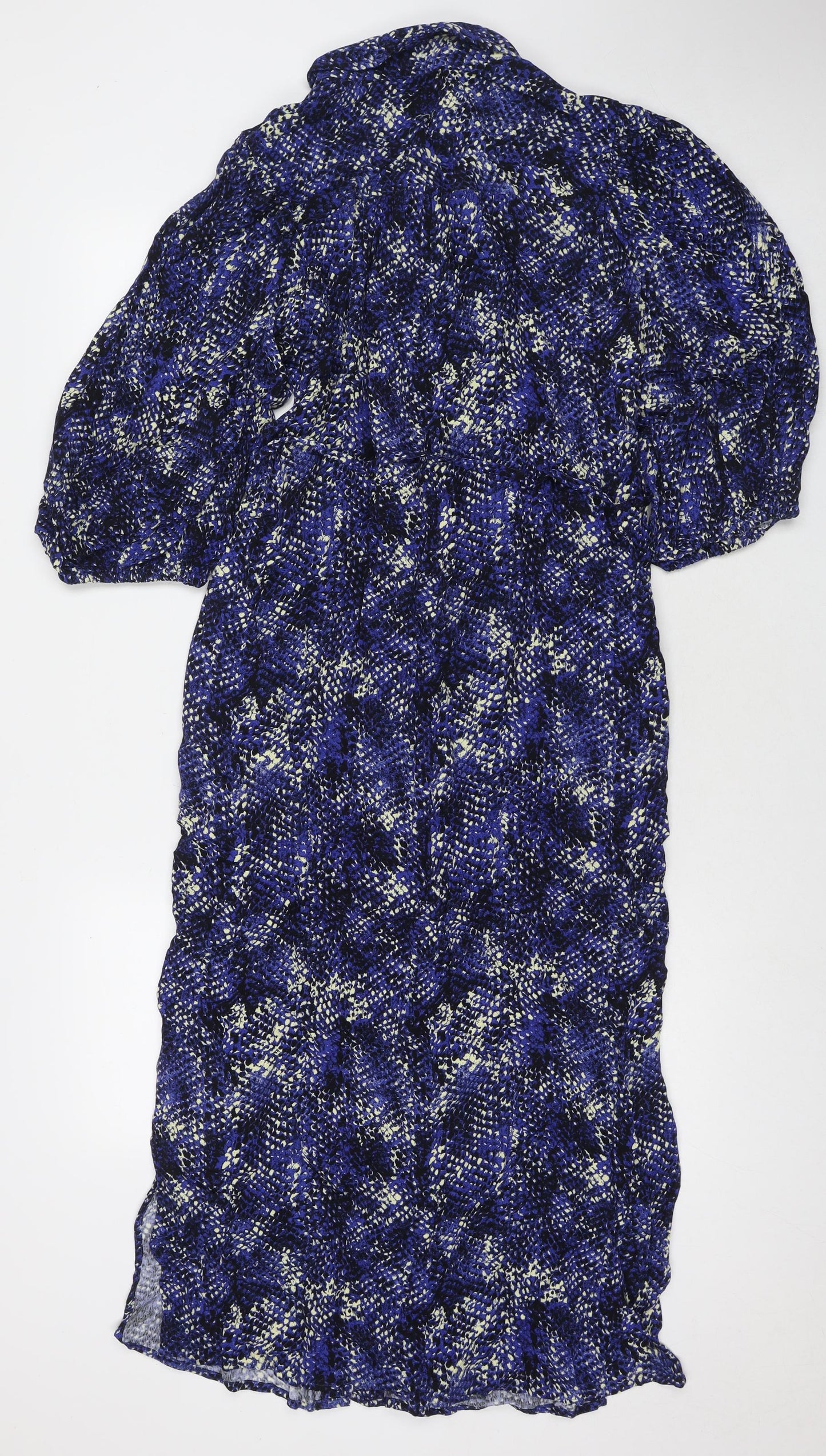 Marks and Spencer Womens Blue Animal Print Viscose Maxi Size 12 Collared Button - Snake Pattern