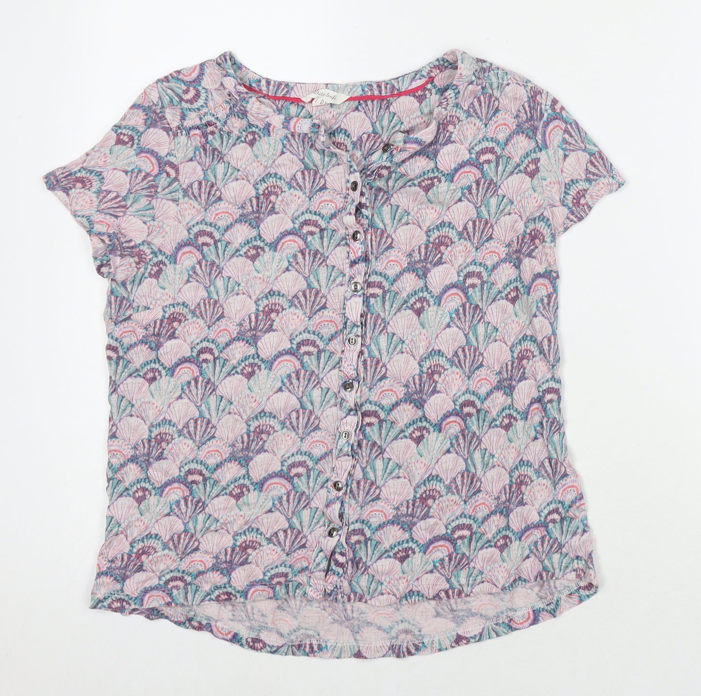 White Stuff Womens Pink Geometric Linen Basic Button-Up Size 12 Round Neck