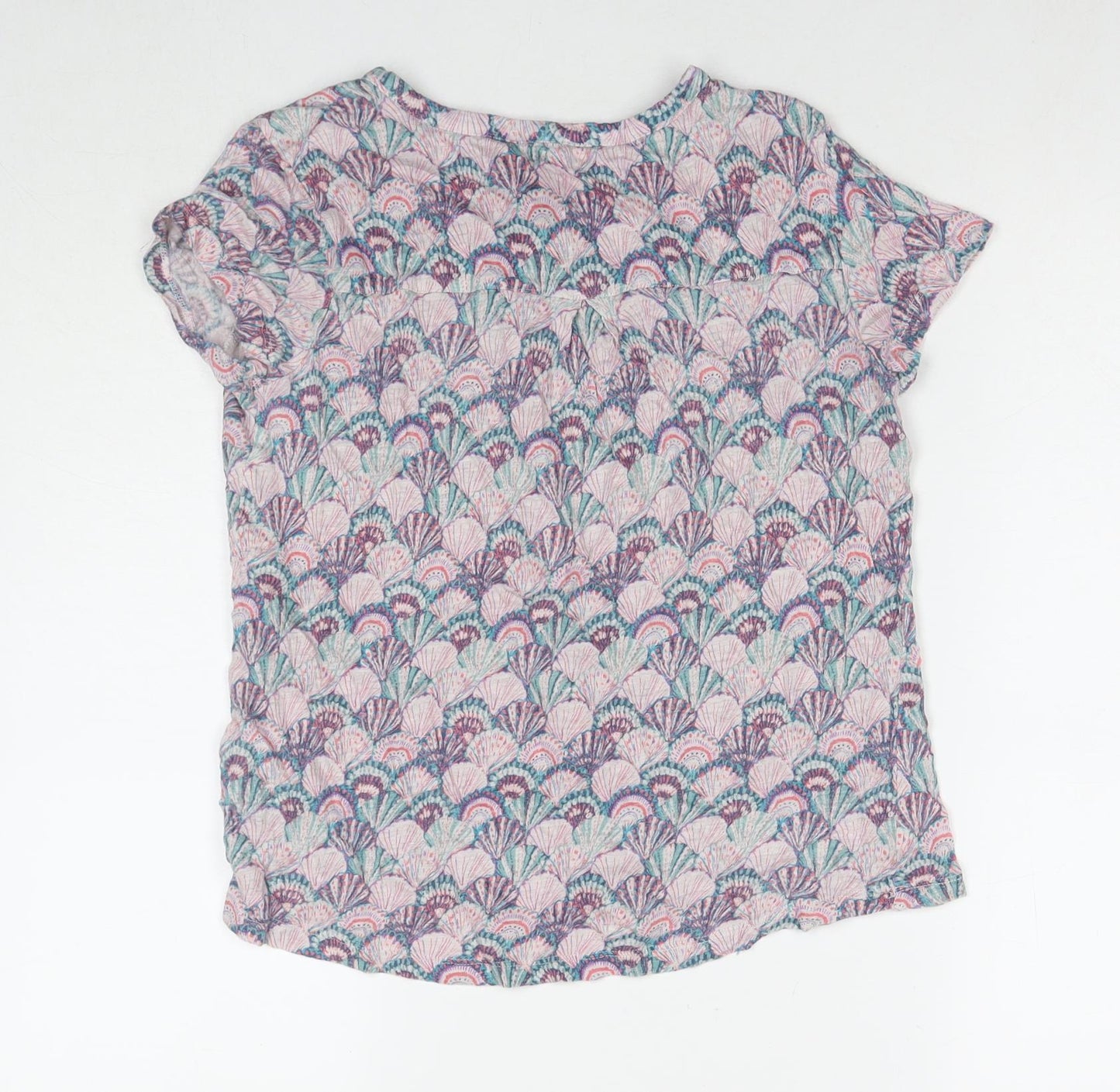 White Stuff Womens Pink Geometric Linen Basic Button-Up Size 12 Round Neck