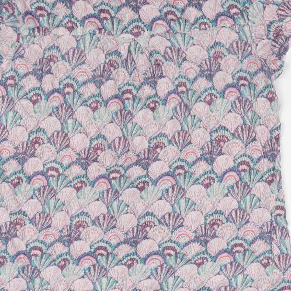 White Stuff Womens Pink Geometric Linen Basic Button-Up Size 12 Round Neck