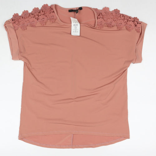 Lipsy Womens Beige Polyester Basic Blouse Size 8 Round Neck