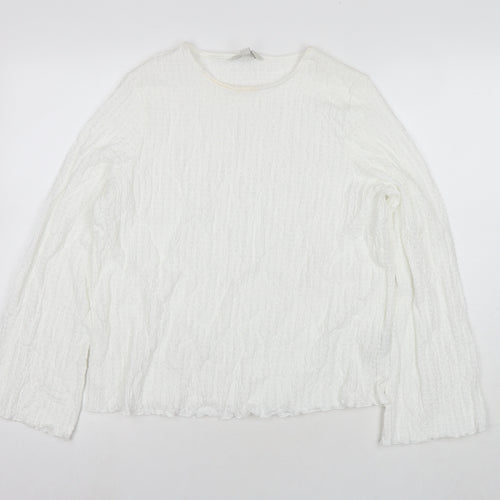 Marks and Spencer Womens White Patent Leather Basic Blouse Size 12 Round Neck