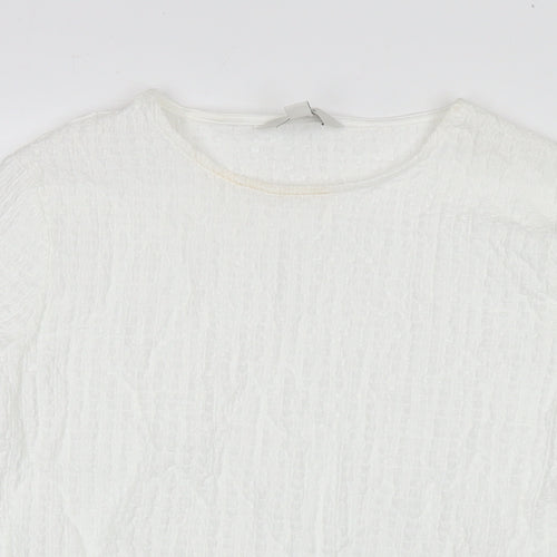 Marks and Spencer Womens White Patent Leather Basic Blouse Size 12 Round Neck