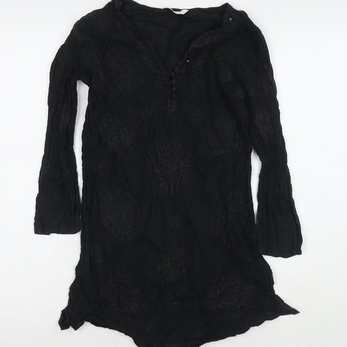 NEXT Womens Black Cotton Tunic Blouse Size 10 V-Neck