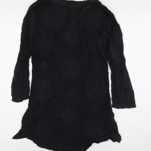 NEXT Womens Black Cotton Tunic Blouse Size 10 V-Neck