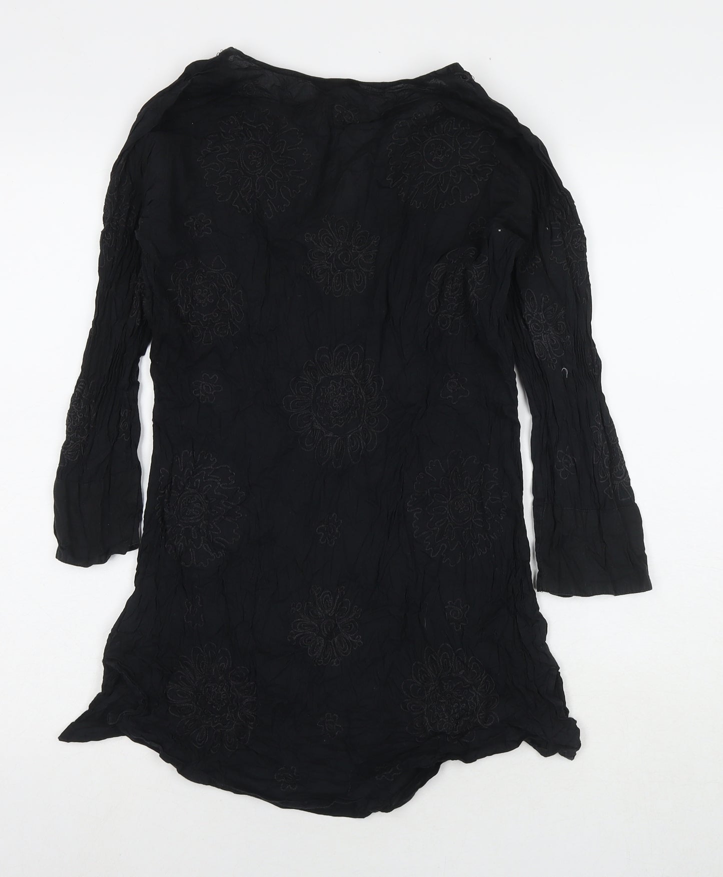 NEXT Womens Black Cotton Tunic Blouse Size 10 V-Neck