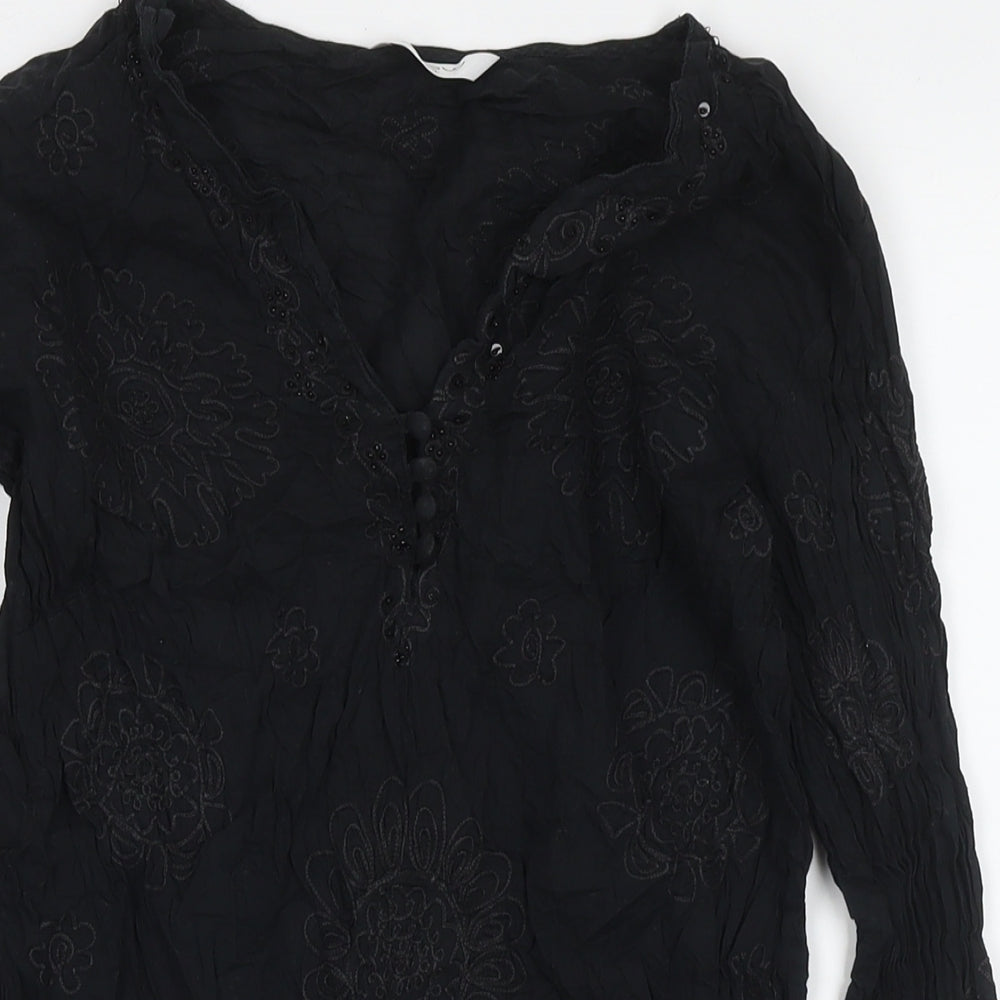 NEXT Womens Black Cotton Tunic Blouse Size 10 V-Neck