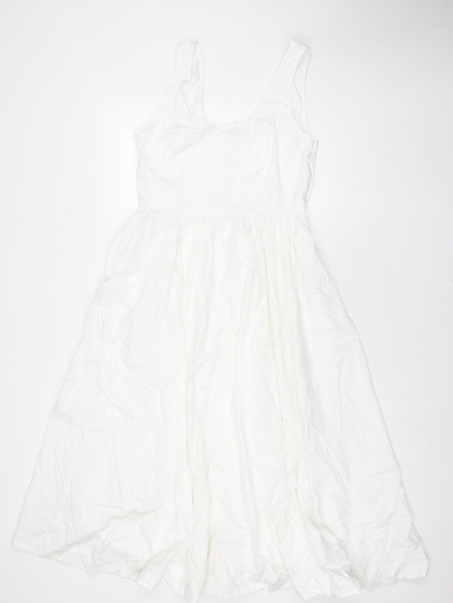 Marks and Spencer Womens White Cotton Fit & Flare Size 10 Scoop Neck Pullover