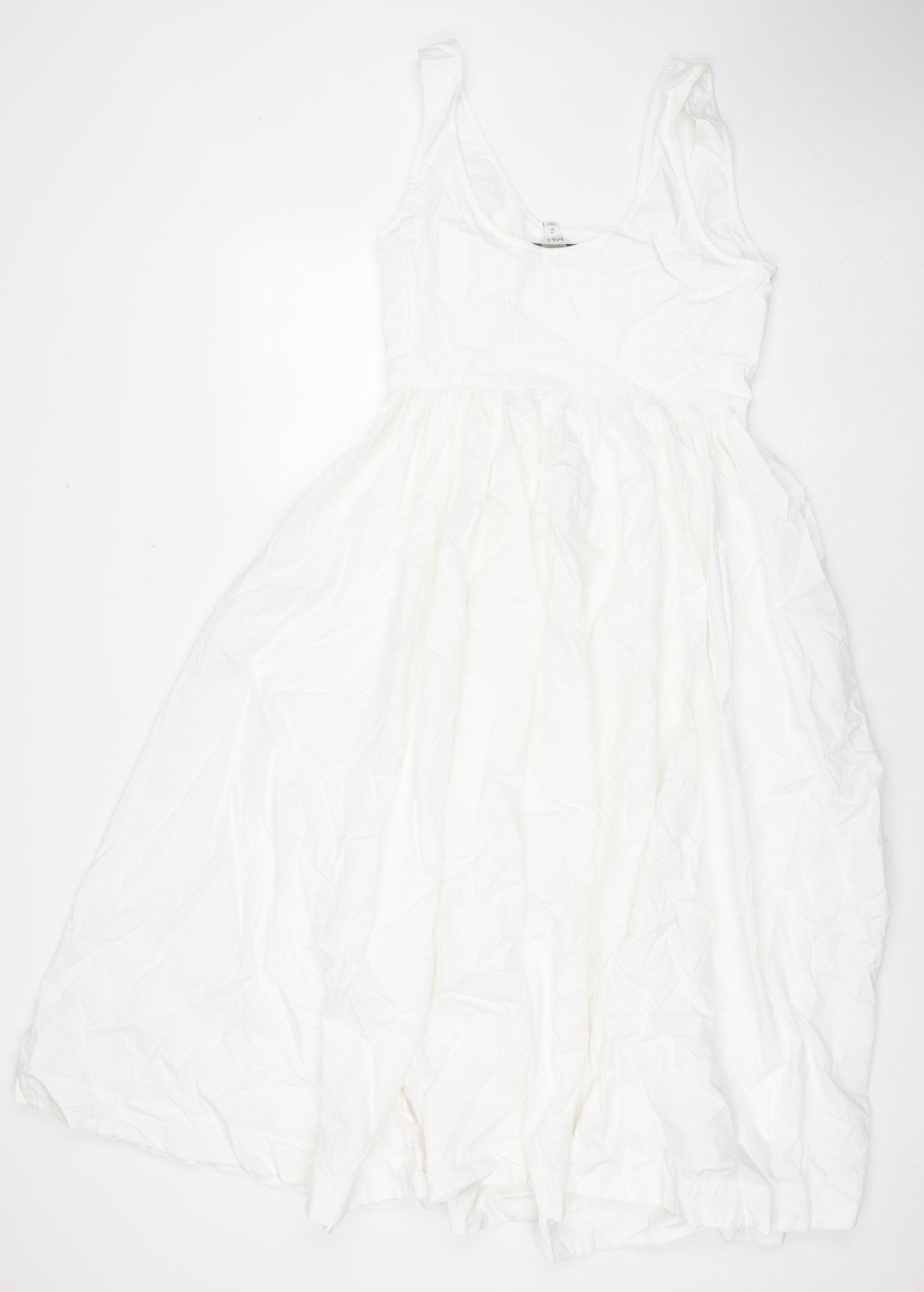 Marks and Spencer Womens White Cotton Fit & Flare Size 10 Scoop Neck Pullover