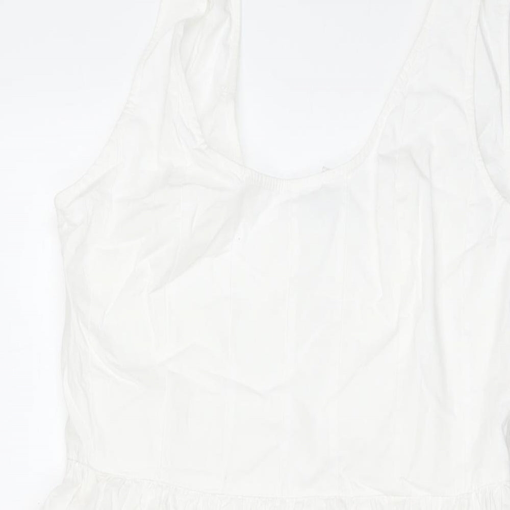 Marks and Spencer Womens White Cotton Fit & Flare Size 10 Scoop Neck Pullover