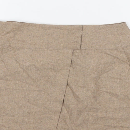 PRETTYLITTLETHING Womens Beige Cotton Mini Skirt Size 10 Button