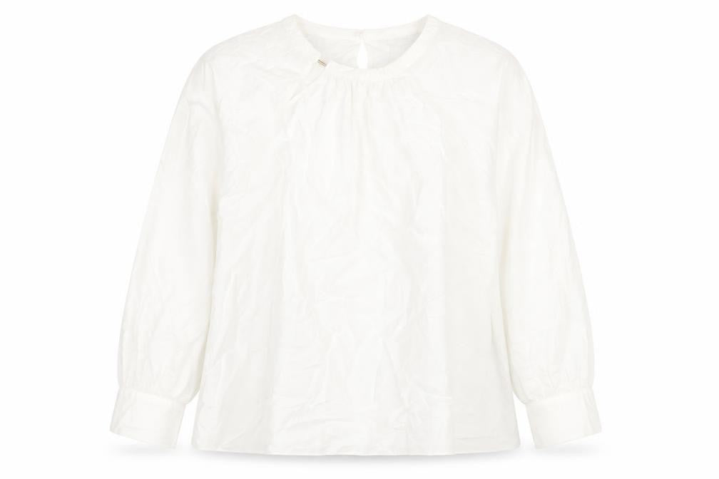 Front view of Marks & Spencer women’s white viscose basic blouse, size UK 18, round neck