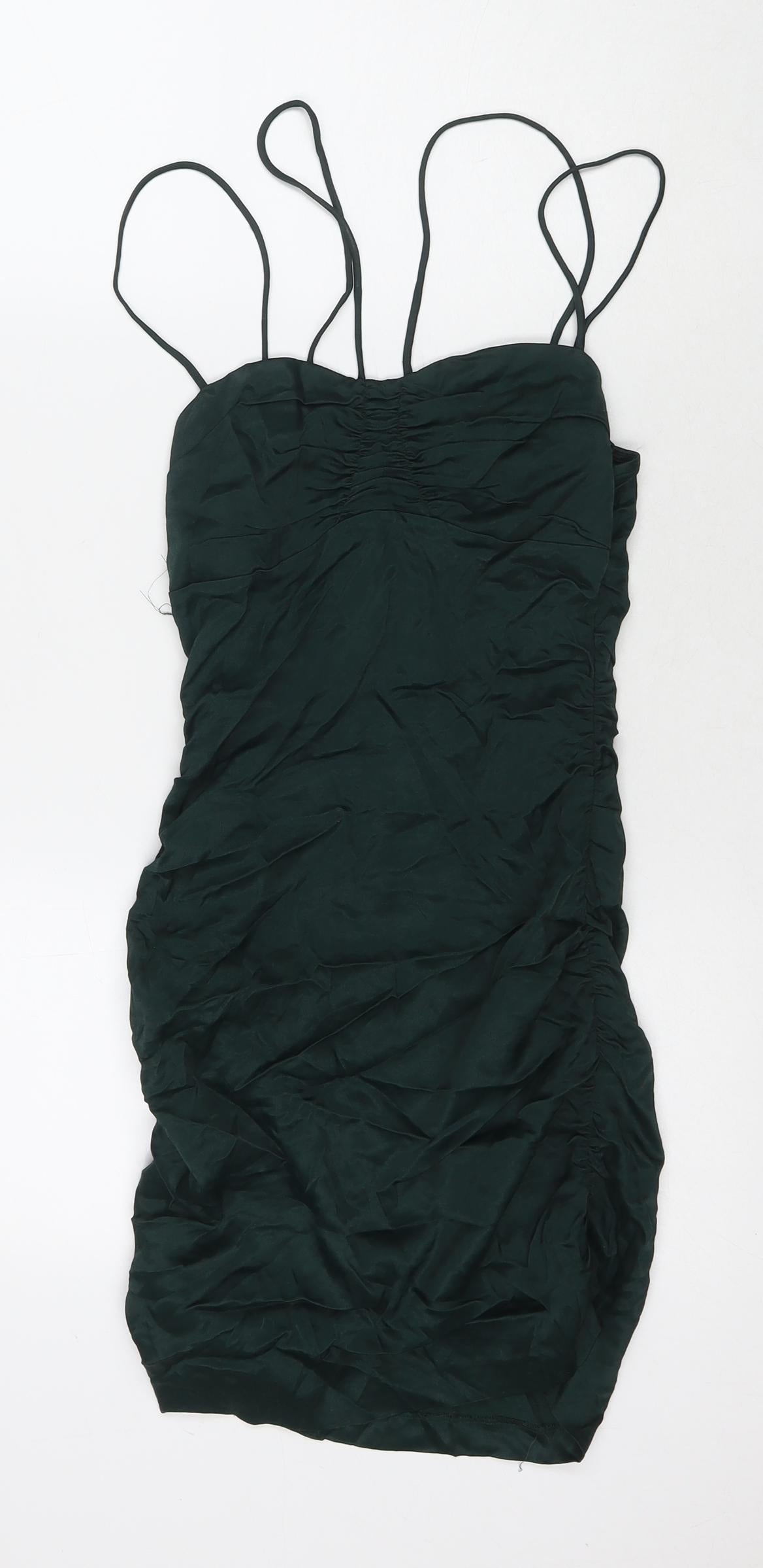 Zara Womens Green Polyester Mini Size S Square Neck Zip