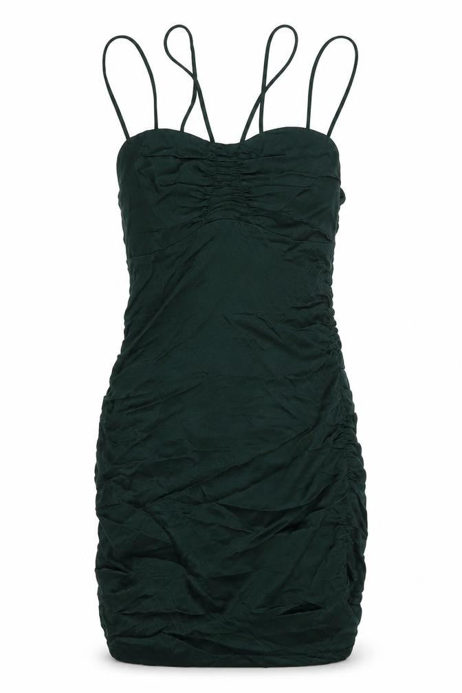 Front view of Zara women’s green polyester mini, size S, square neck zip