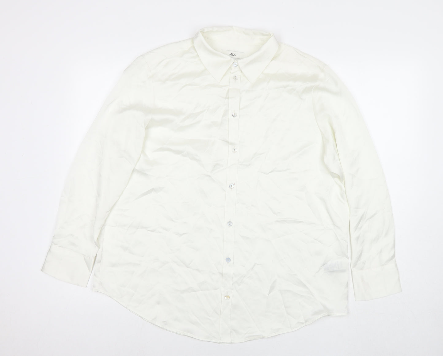Marks and Spencer Womens White Polyester Basic Button-Up Size 14 Collared