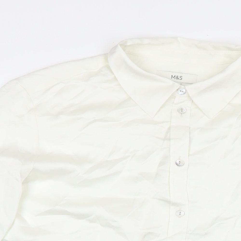 Marks and Spencer Womens White Polyester Basic Button-Up Size 14 Collared