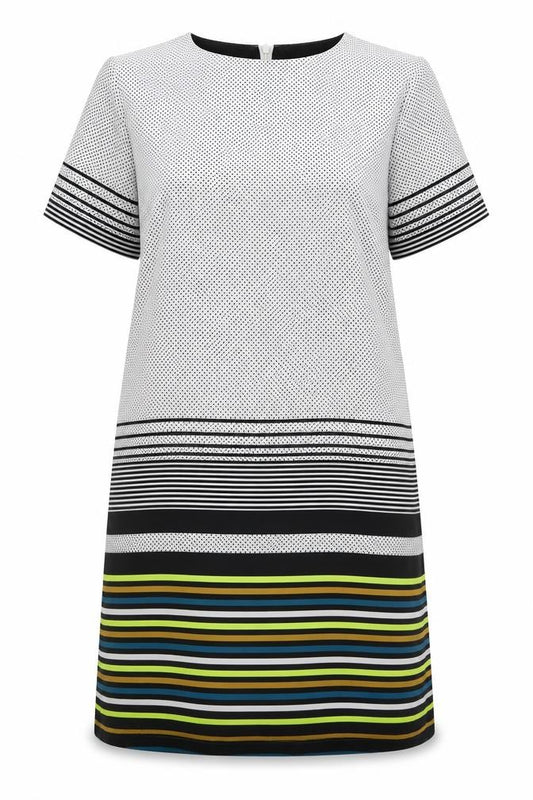 Front view of Boohoo women’s multicoloured polyester a-line, size UK 8, roll neck zip