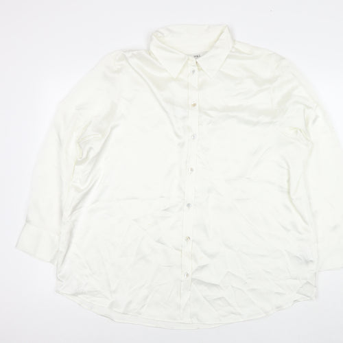 Marks and Spencer Womens White Polyester Basic Button-Up Size 12 Collared