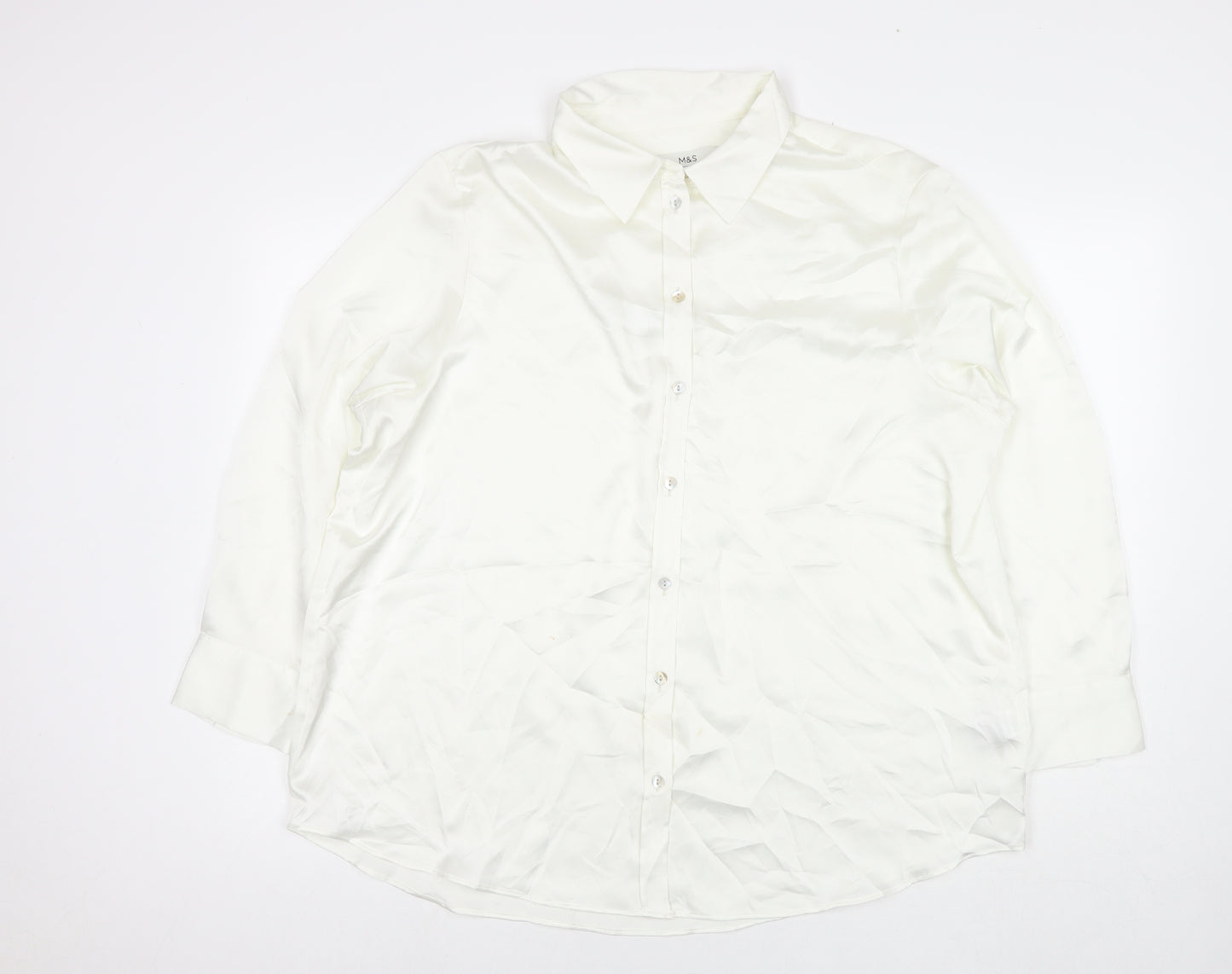 Marks and Spencer Womens White Polyester Basic Button-Up Size 12 Collared