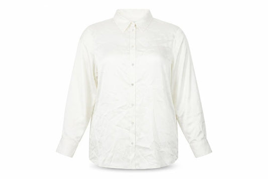 Front view of Marks & Spencer women’s white polyester basic button-up, size UK 12, collared