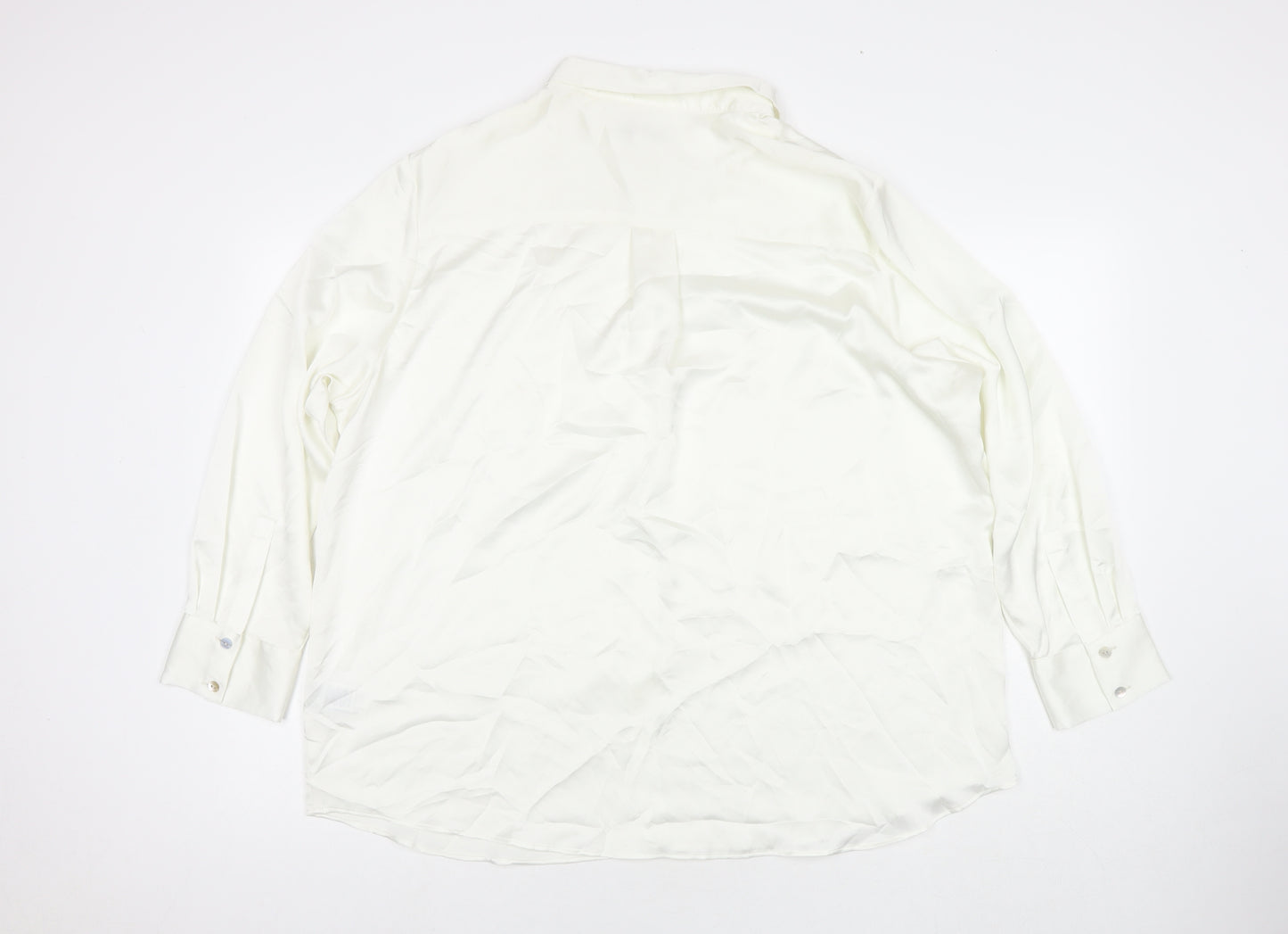 Marks and Spencer Womens White Polyester Basic Button-Up Size 12 Collared