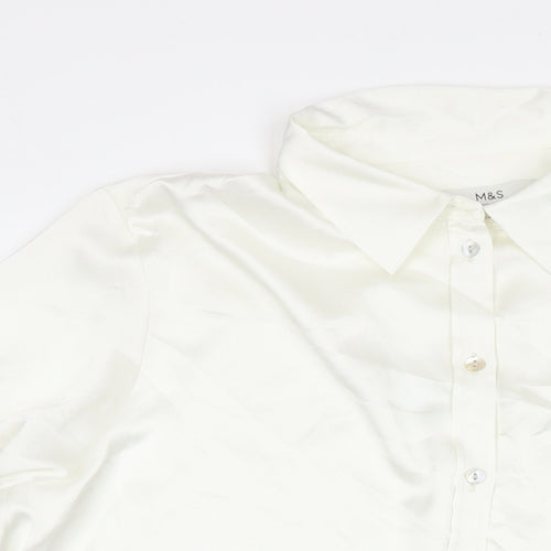 Marks and Spencer Womens White Polyester Basic Button-Up Size 12 Collared