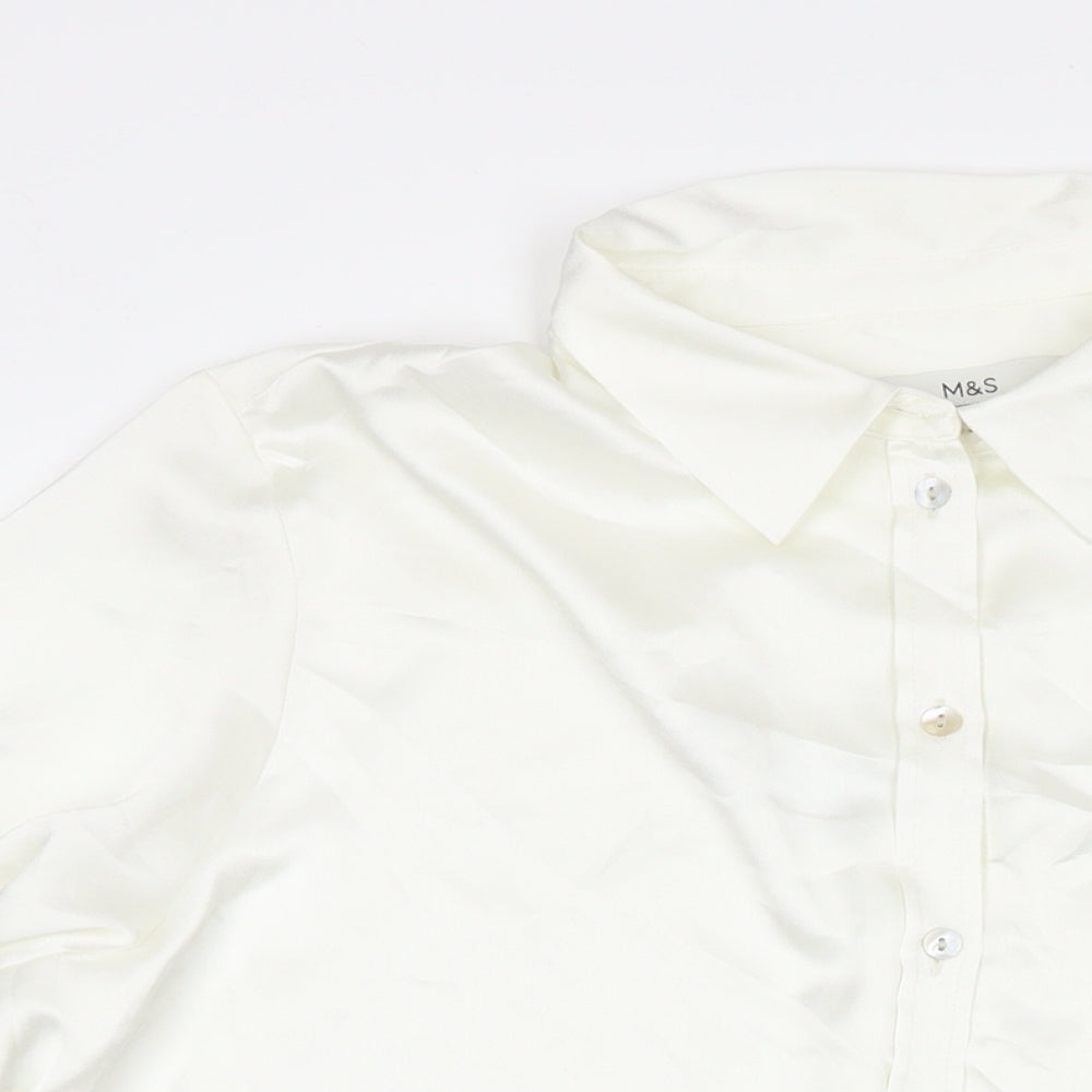 Marks and Spencer Womens White Polyester Basic Button-Up Size 12 Collared