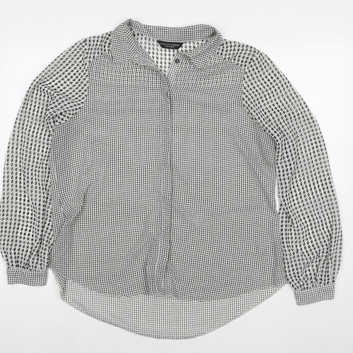 Dorothy Perkins Womens Black Herringbone Polyester Basic Button-Up Size 16 Collared