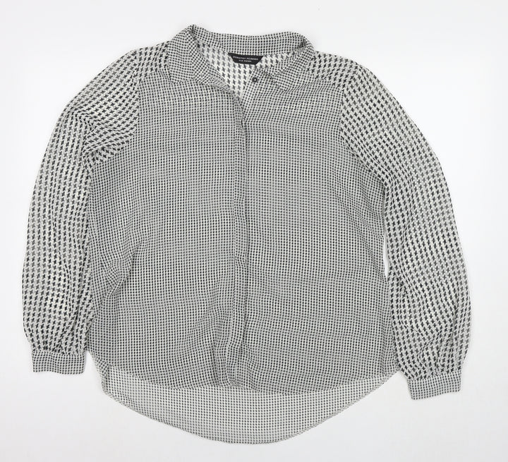 Dorothy Perkins Womens Black Herringbone Polyester Basic Button-Up Size 16 Collared