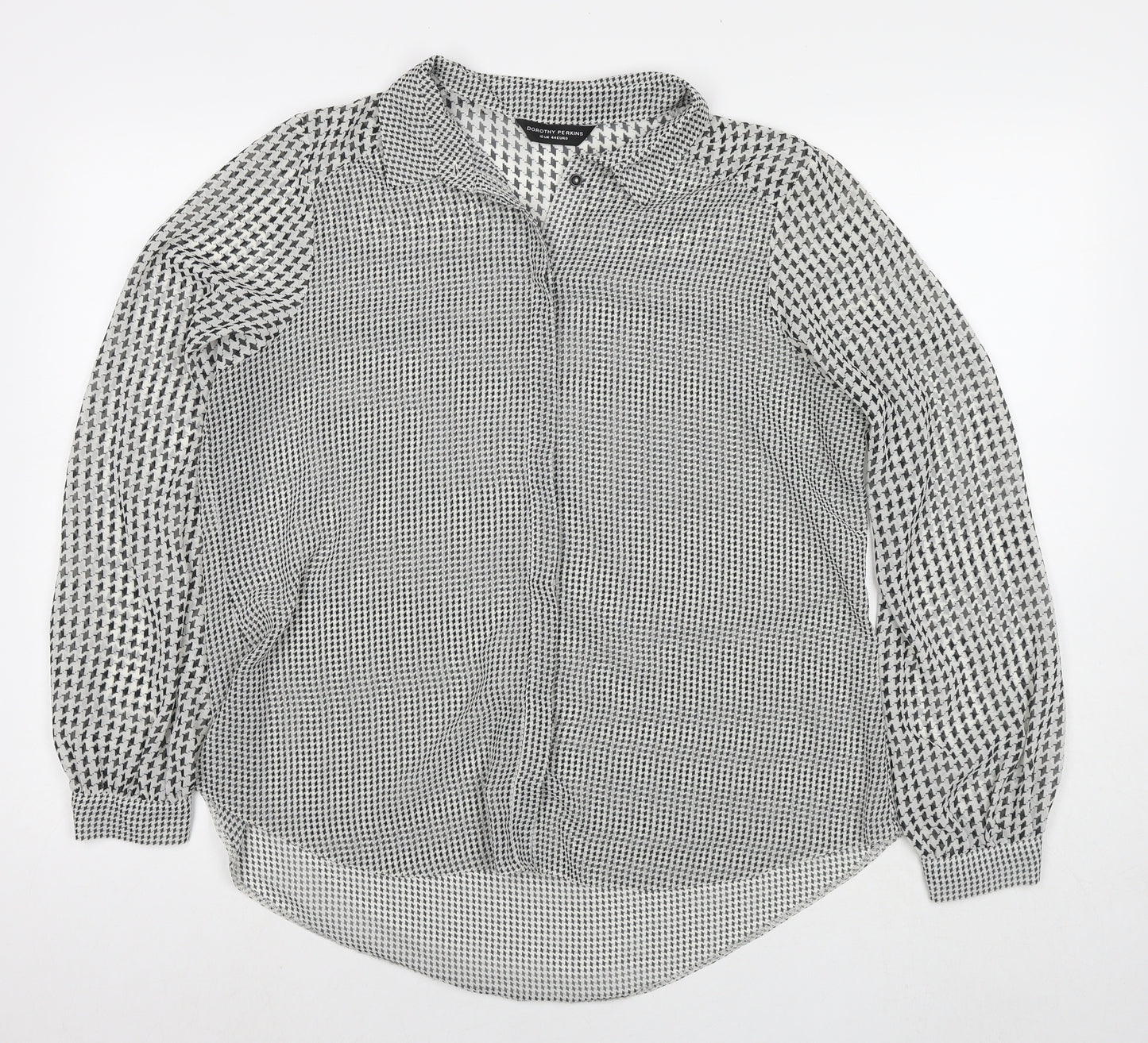 Dorothy Perkins Womens Black Herringbone Polyester Basic Button-Up Size 16 Collared