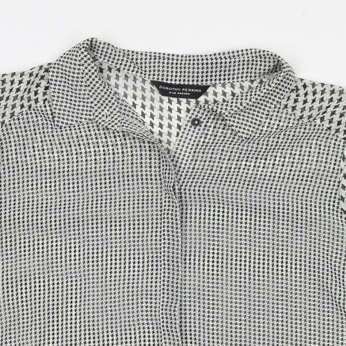 Dorothy Perkins Womens Black Herringbone Polyester Basic Button-Up Size 16 Collared