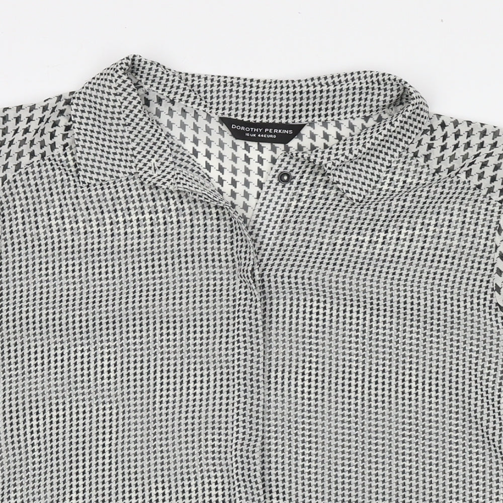 Dorothy Perkins Womens Black Herringbone Polyester Basic Button-Up Size 16 Collared